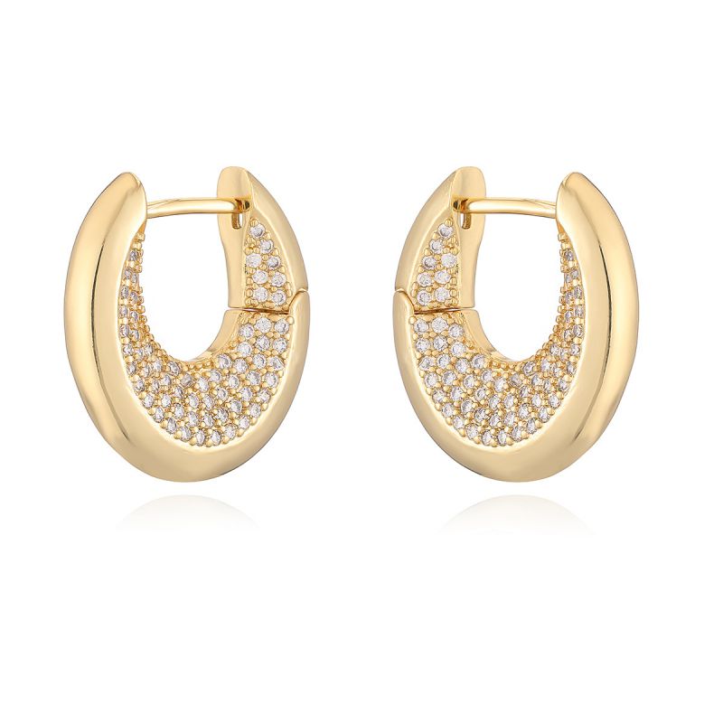 Gold Copper Diamond Oval Earrings