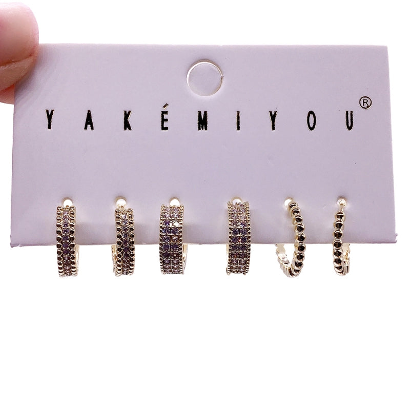 Gold Copper Zircon Hoop Earrings 6-piece Set