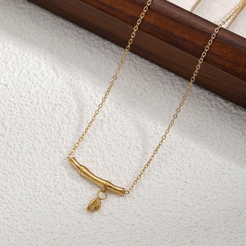 Love Titanium Steel Bamboo Knotted Love Bow Drop-shaped Necklace