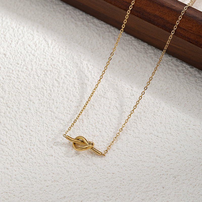 Love Titanium Steel Bamboo Knotted Love Bow Drop-shaped Necklace