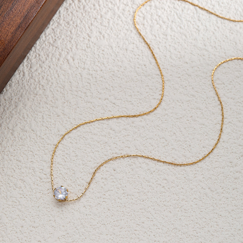 Gold 01 Titanium Steel Round Necklace With Diamonds