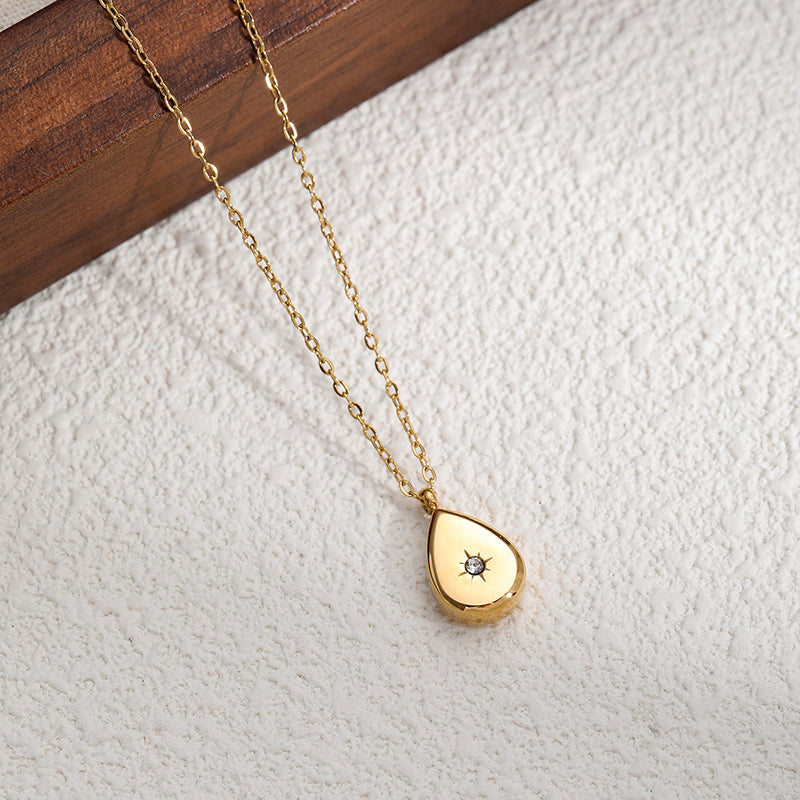 Gold 01 Titanium Steel Round Necklace With Diamonds