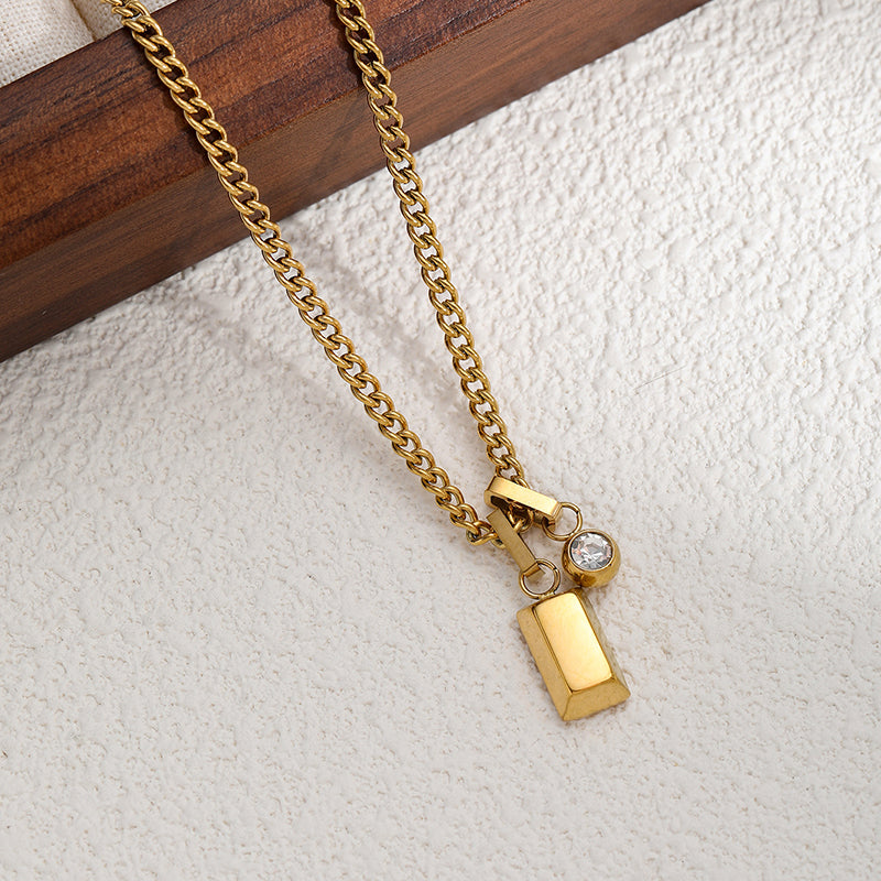 Gold 01 Titanium Steel Round Necklace With Diamonds