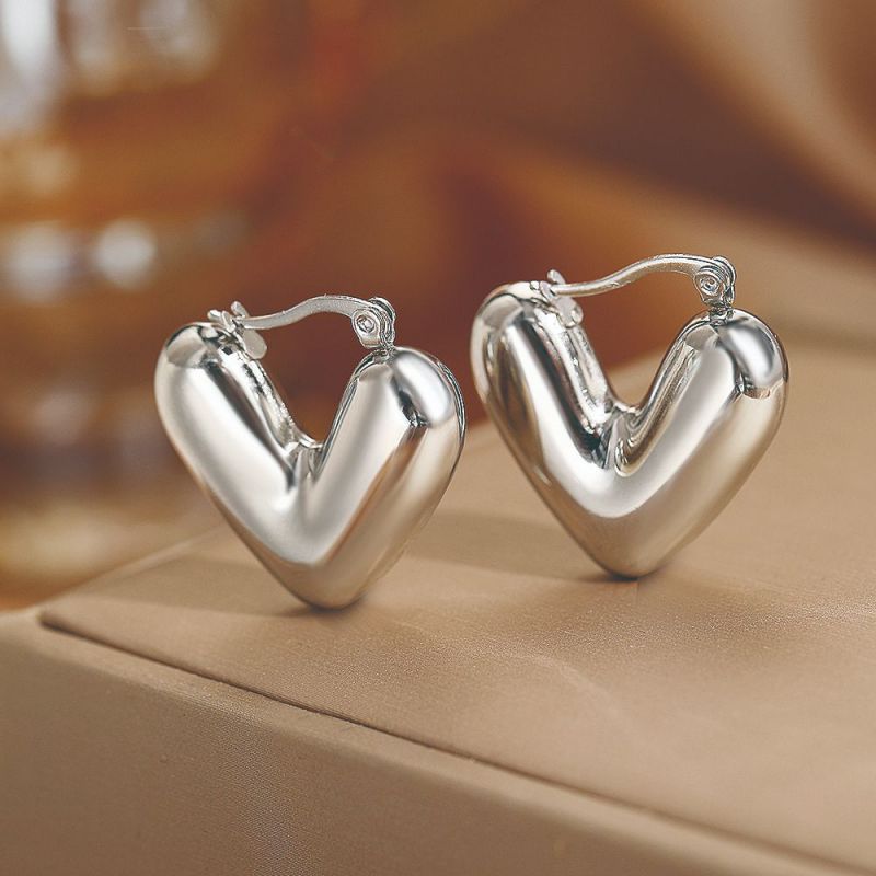 Gold Stainless Steel Heart Earrings