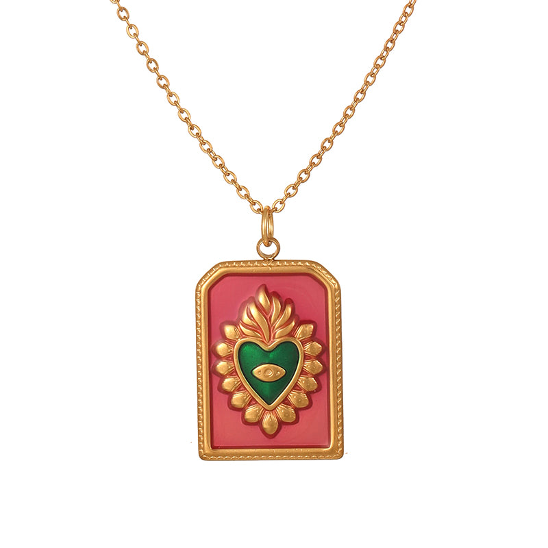 Color 1 Titanium Steel Oil Drop Heart Square Necklace