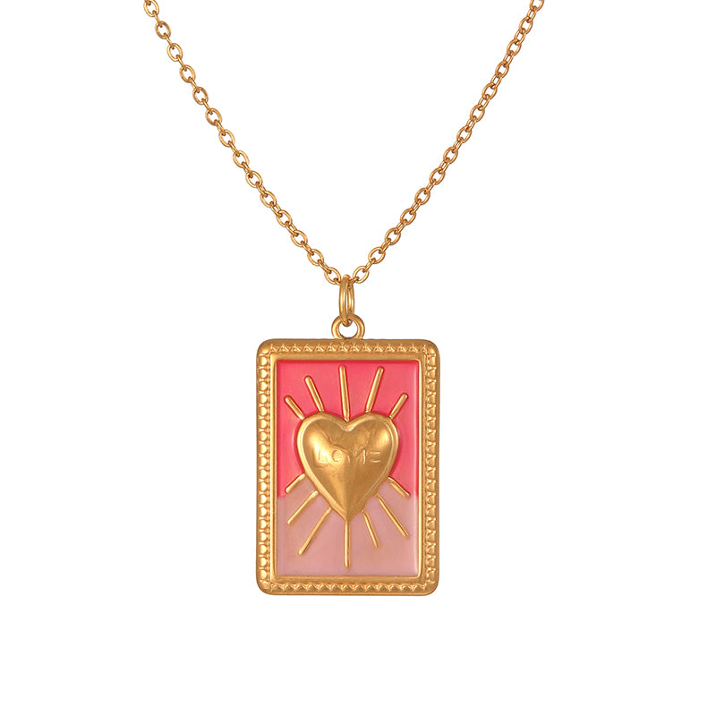 Color 1 Titanium Steel Oil Drop Heart Square Necklace