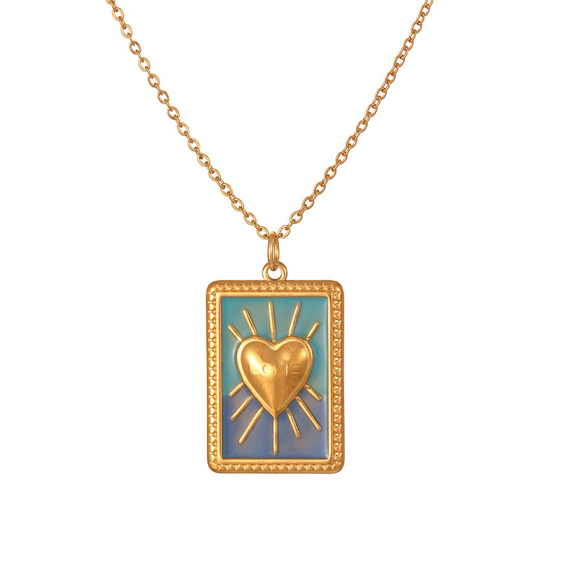 Color 1 Titanium Steel Oil Drop Heart Square Necklace