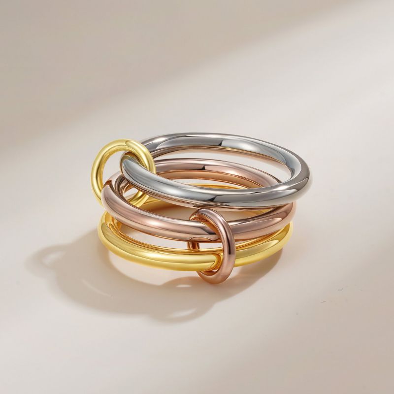 4 Circles Of Gold And Silver Color No. 7 Copper Diamond Round Ring