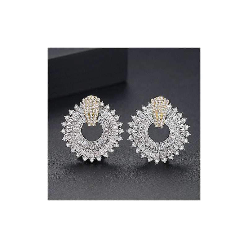 Silver Copper Round Diamond Earrings