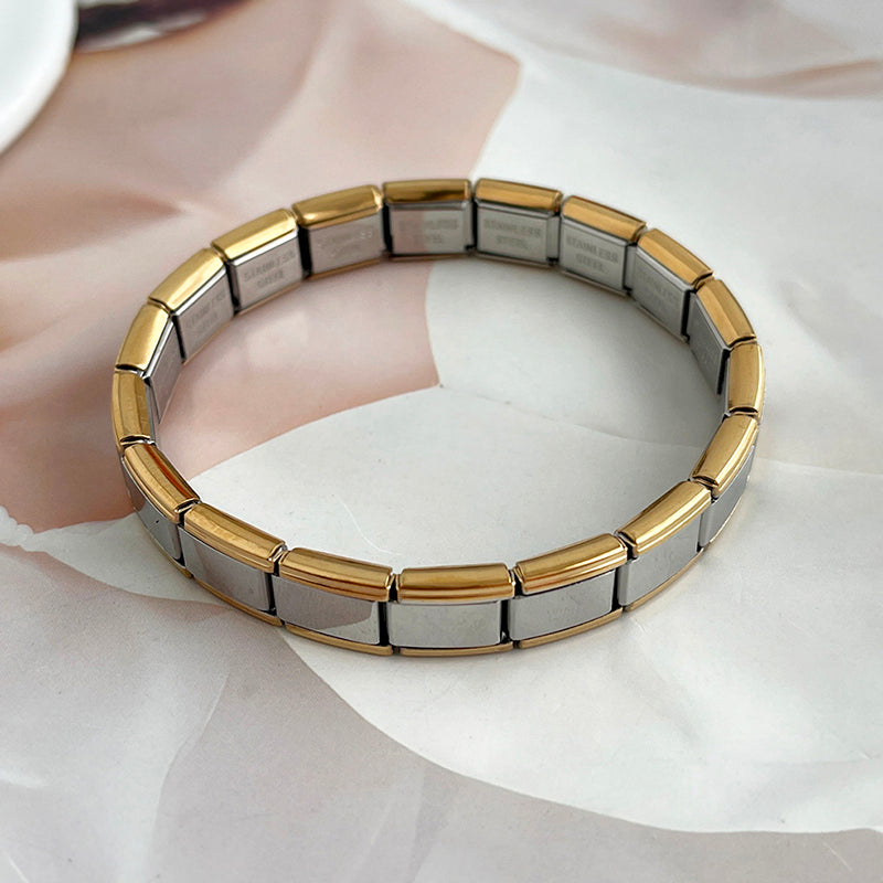 Gold Titanium Steel Square Module Bracelet