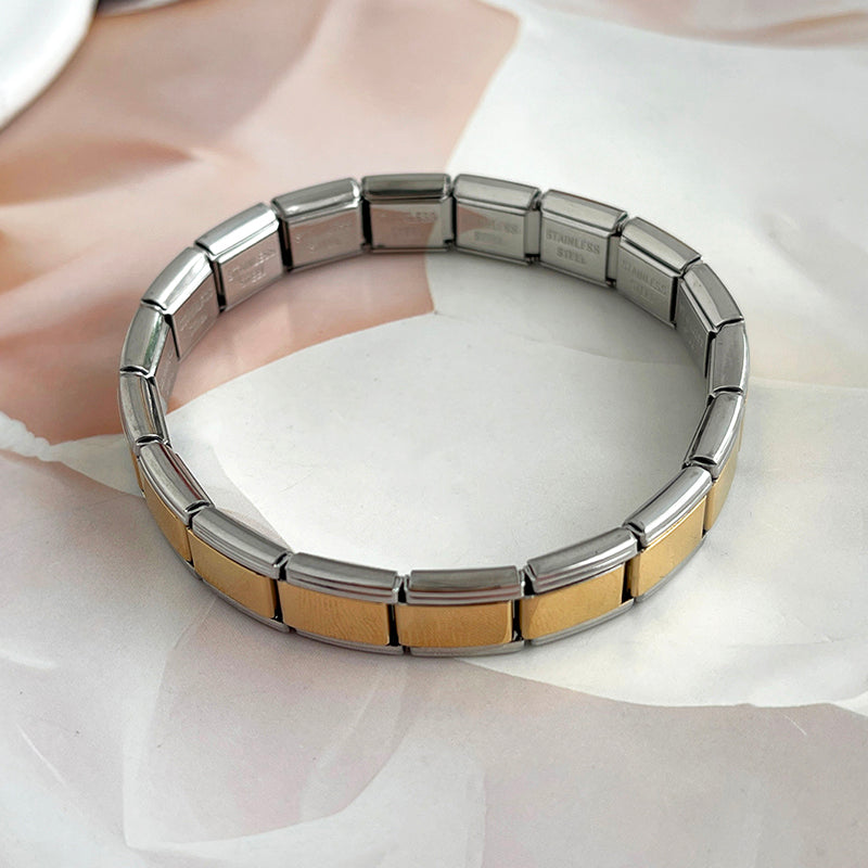 Gold Titanium Steel Square Module Bracelet