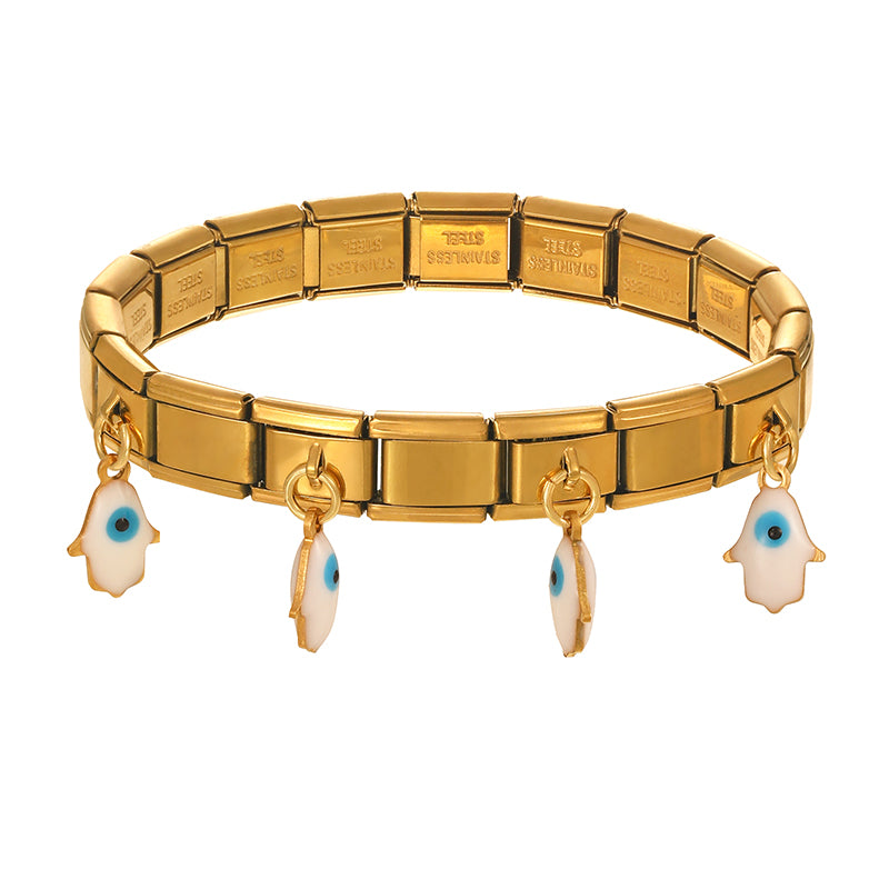 White-gold Oil Drop Palm Eyes Titanium Steel Square Module Bracelet