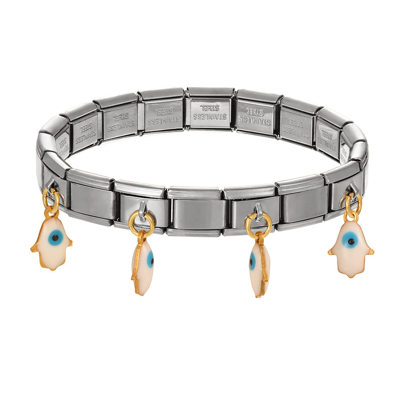 White-gold Oil Drop Palm Eyes Titanium Steel Square Module Bracelet