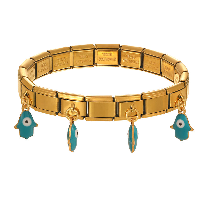 White-gold Oil Drop Palm Eyes Titanium Steel Square Module Bracelet