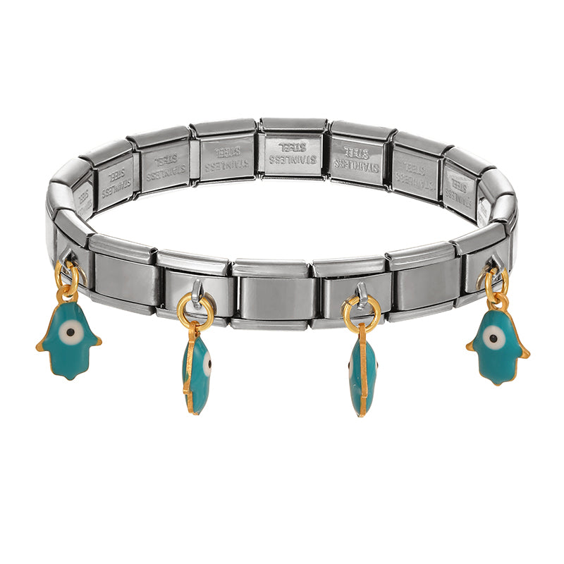 White-gold Oil Drop Palm Eyes Titanium Steel Square Module Bracelet