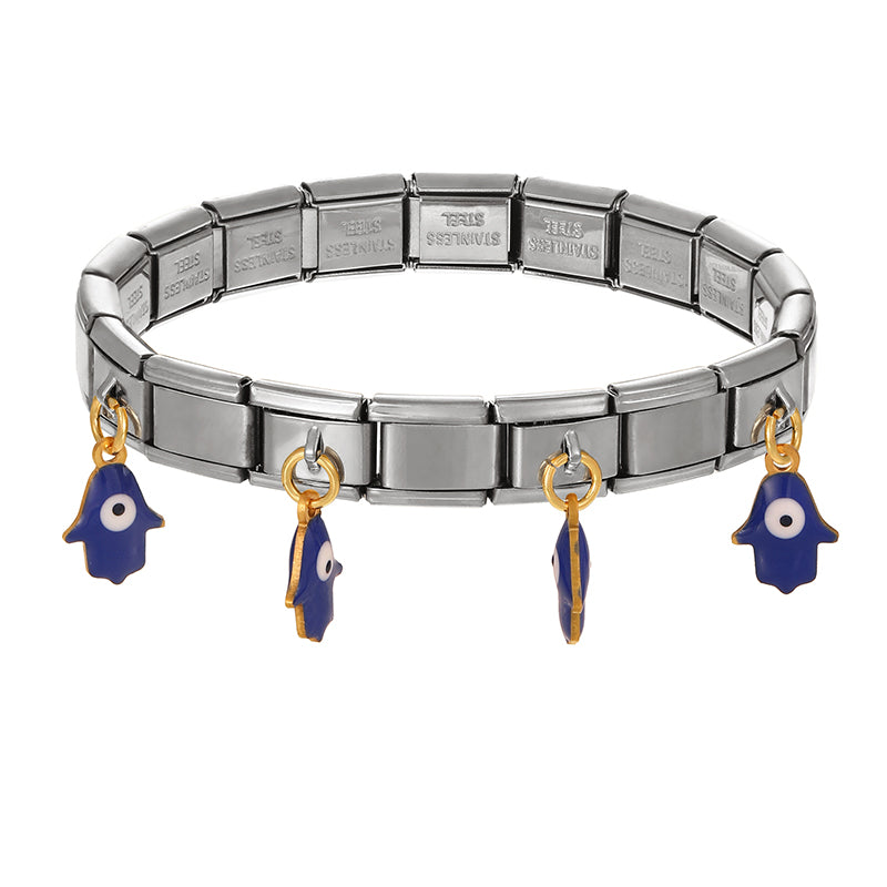 White-gold Oil Drop Palm Eyes Titanium Steel Square Module Bracelet