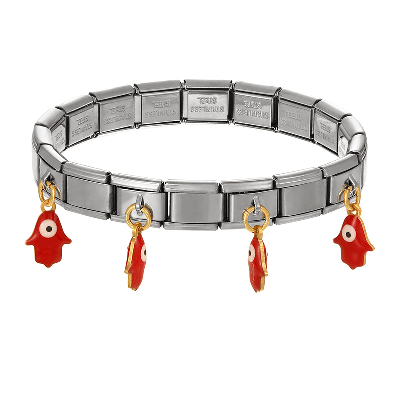 White-gold Oil Drop Palm Eyes Titanium Steel Square Module Bracelet