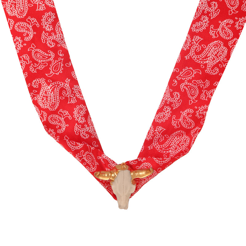Red Alloy Bull Head Fabric Print Necklace