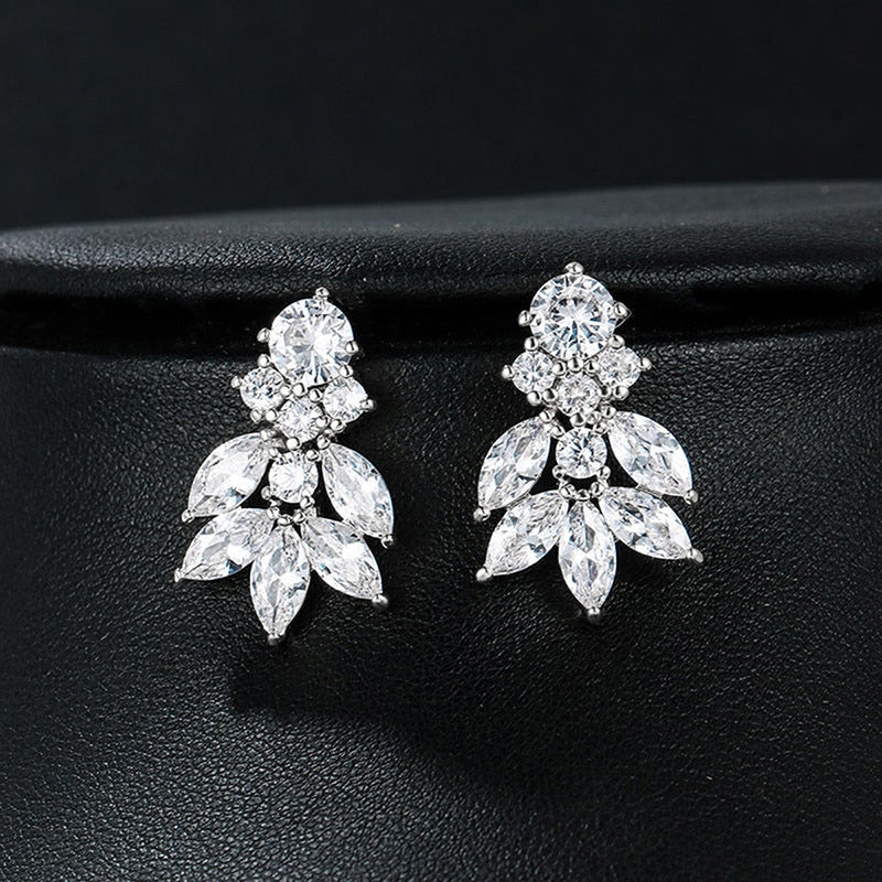 White Gold Copper Leaf Earrings With Diamonds