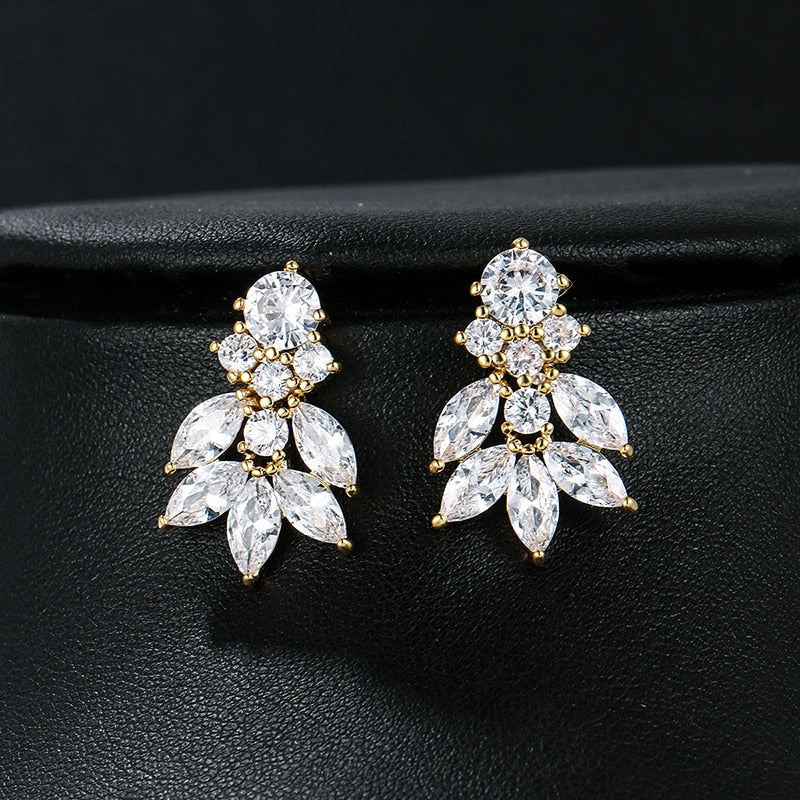 White Gold Copper Leaf Earrings With Diamonds