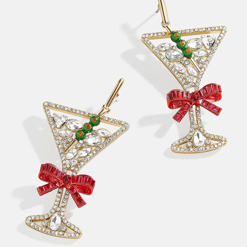 Christmas Series 7 Copper Diamond Santa Claus Wine Glass Christmas Tree Cane Gingerbread Man Earrings