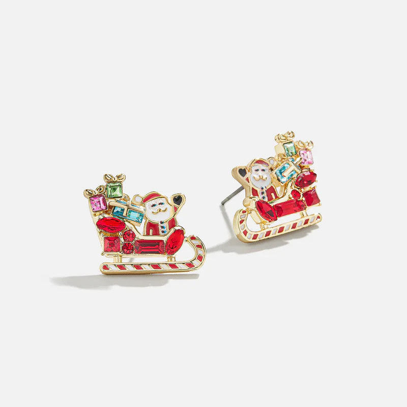 Christmas Series 7 Copper Diamond Santa Claus Wine Glass Christmas Tree Cane Gingerbread Man Earrings