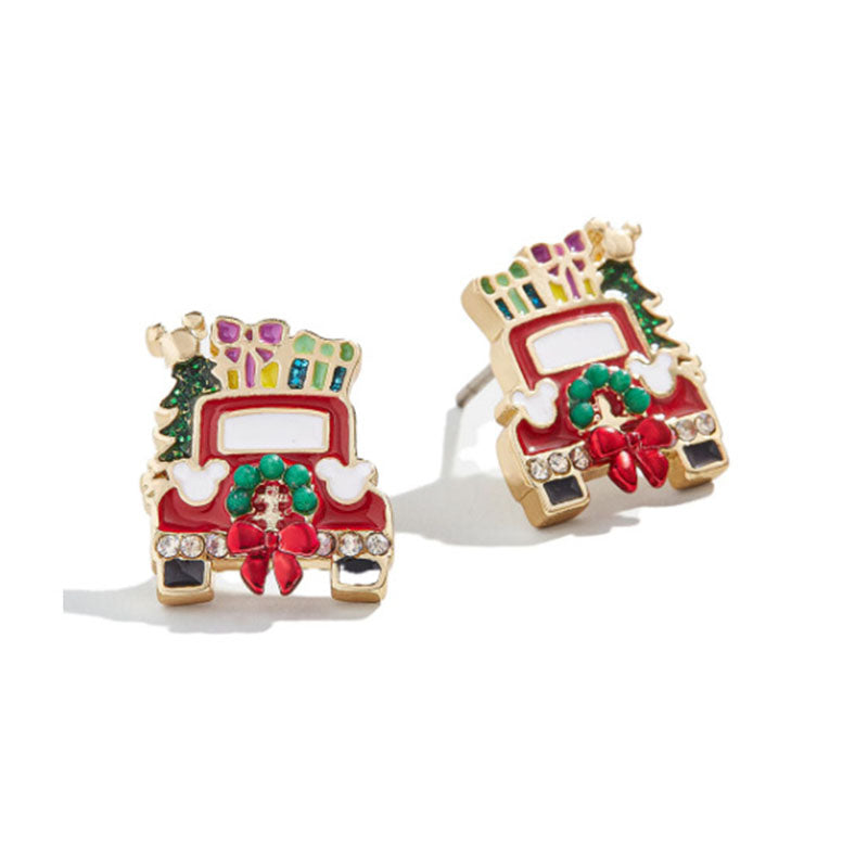 Christmas Series 7 Copper Diamond Santa Claus Wine Glass Christmas Tree Cane Gingerbread Man Earrings