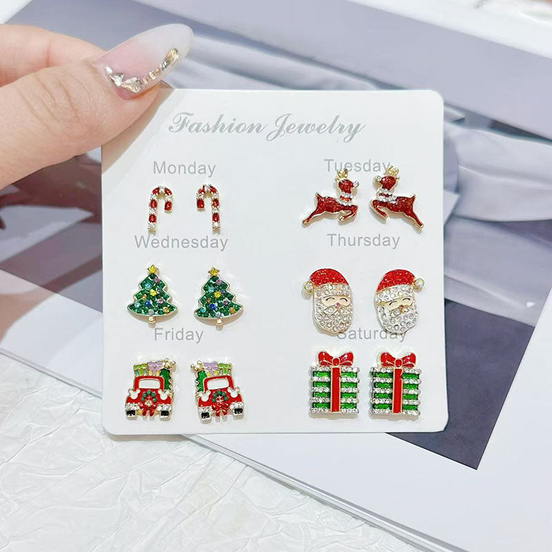 Christmas Series 7 Copper Diamond Santa Claus Wine Glass Christmas Tree Cane Gingerbread Man Earrings