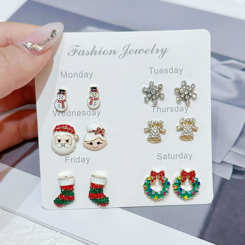 Christmas Series 7 Copper Diamond Santa Claus Wine Glass Christmas Tree Cane Gingerbread Man Earrings