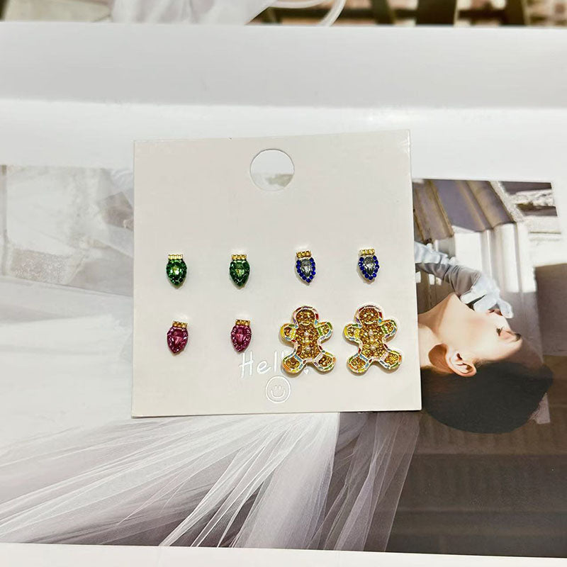 Christmas Series 7 Copper Diamond Santa Claus Wine Glass Christmas Tree Cane Gingerbread Man Earrings