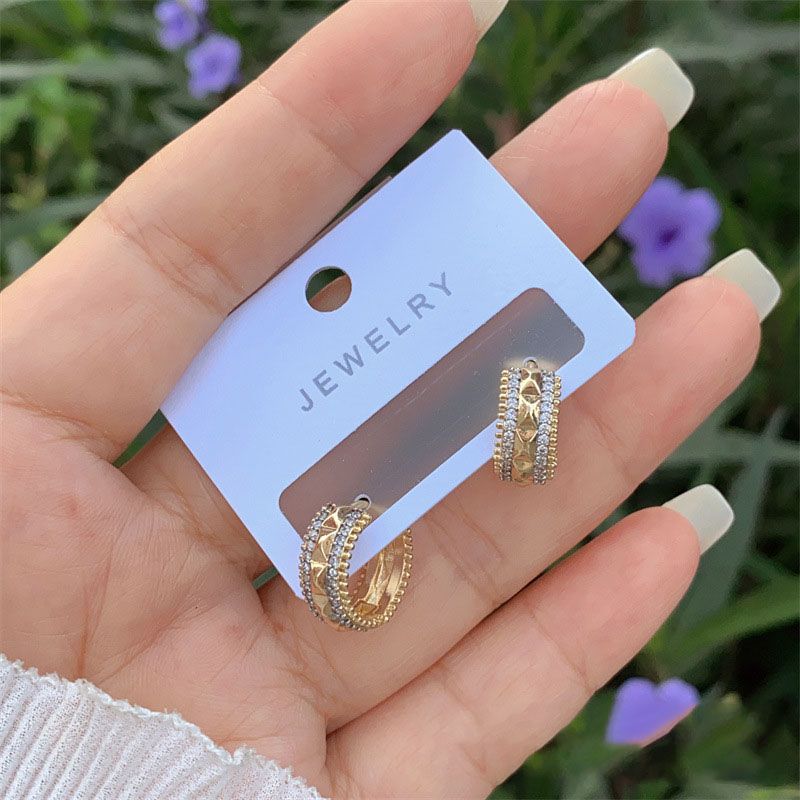 1# Copper Plated Gold Diamond Round Earrings