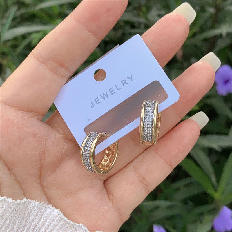 1# Copper Plated Gold Diamond Round Earrings