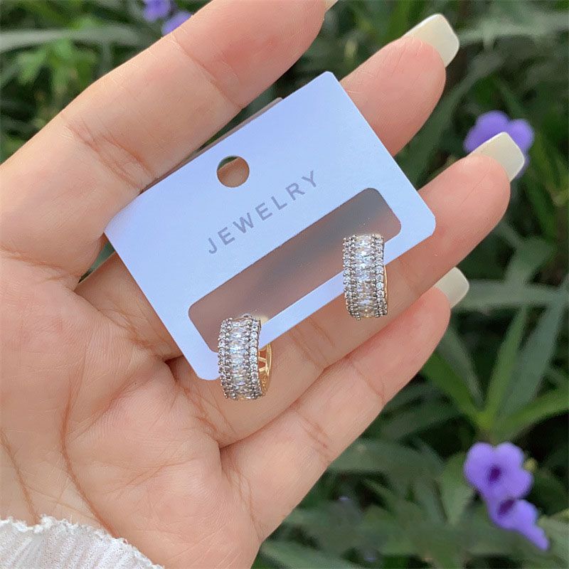 1# Copper Plated Gold Diamond Round Earrings