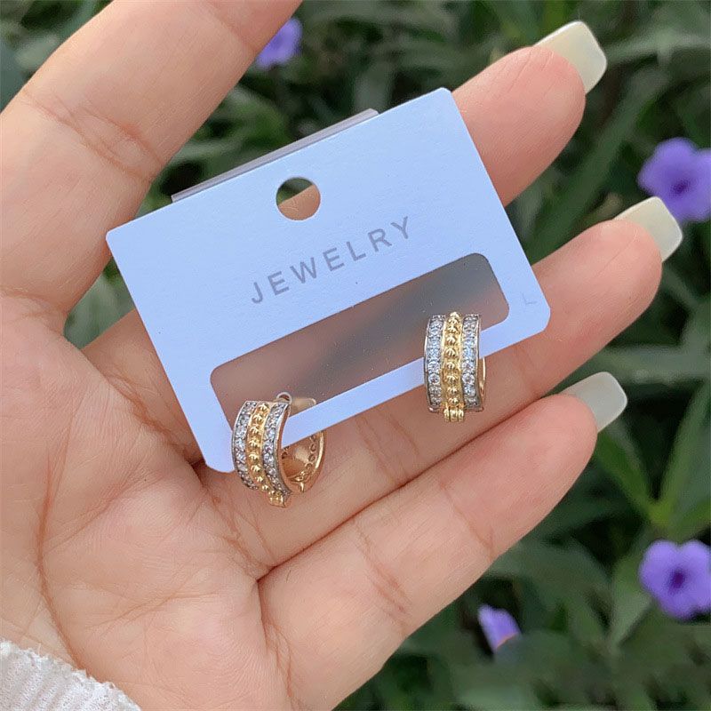 1# Copper Plated Gold Diamond Round Earrings