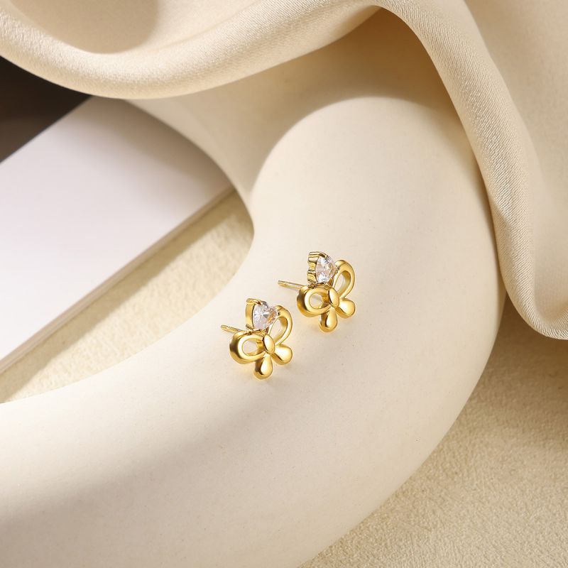 Earring 1# Stainless Steel Brushed Bow Pearl Earrings