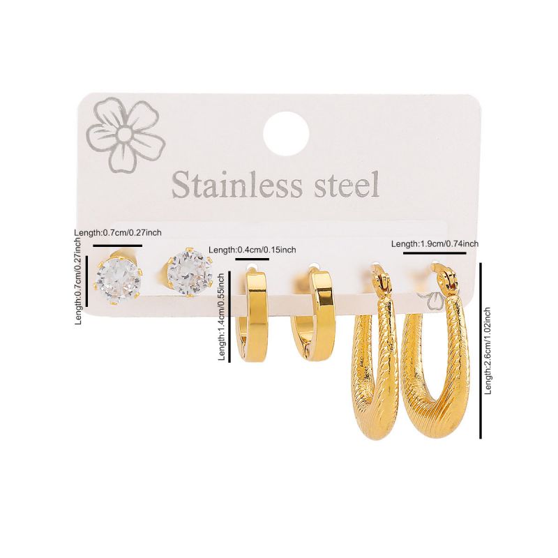 Oval Stainless Steel Diamond Oval Five-pointed Star Heart Geometric Earrings Set