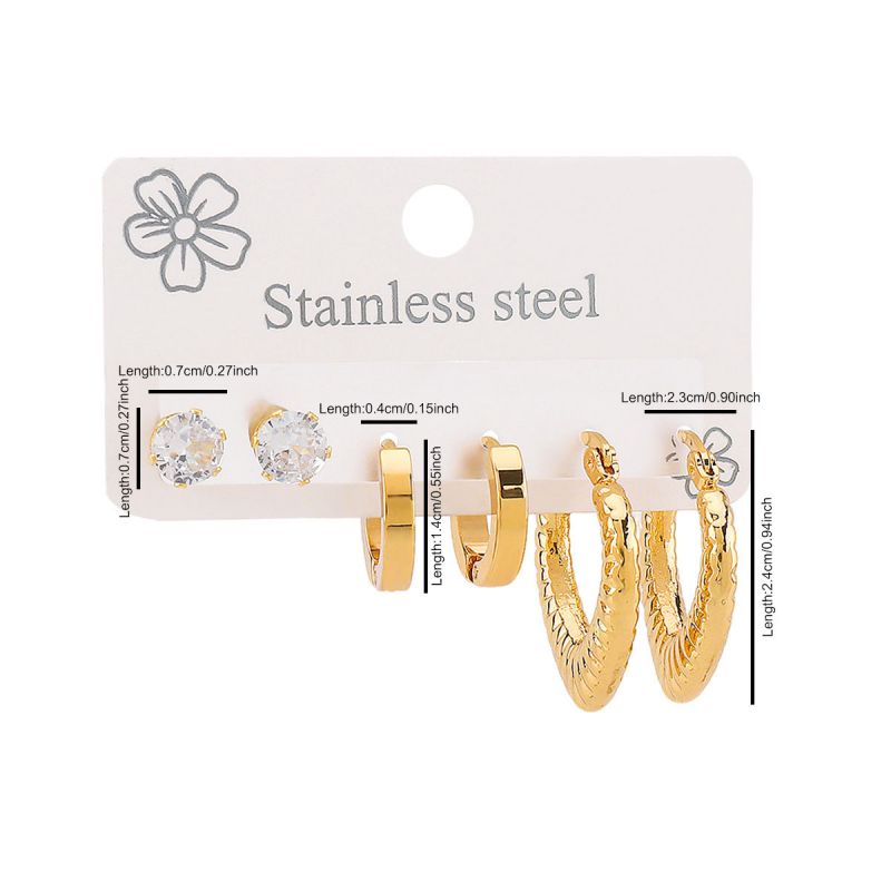 Oval Stainless Steel Diamond Oval Five-pointed Star Heart Geometric Earrings Set