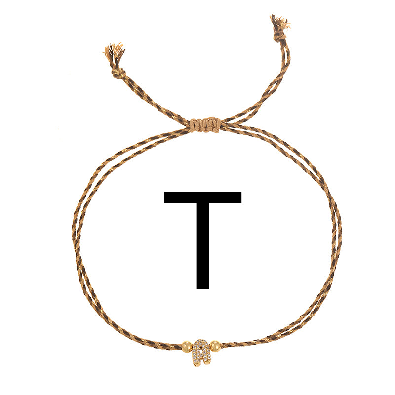 A Copper 26 Letter Beaded Double Layer Braided Bracelet (4mm)