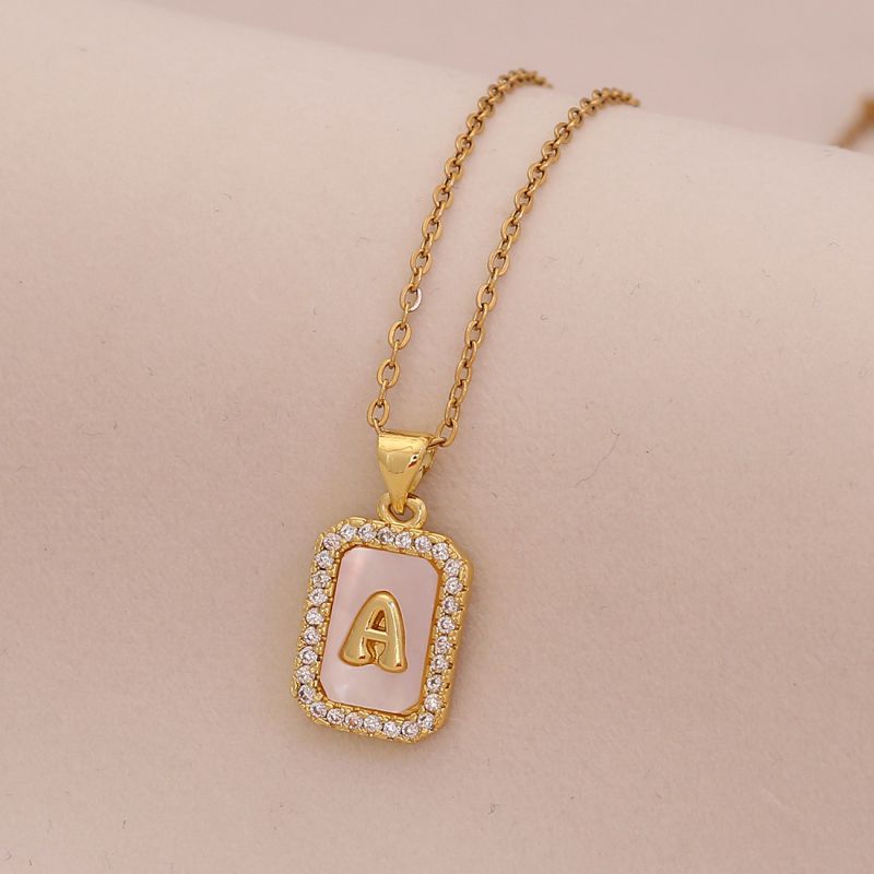 A Copper Diamond 26 Letter Square Necklace