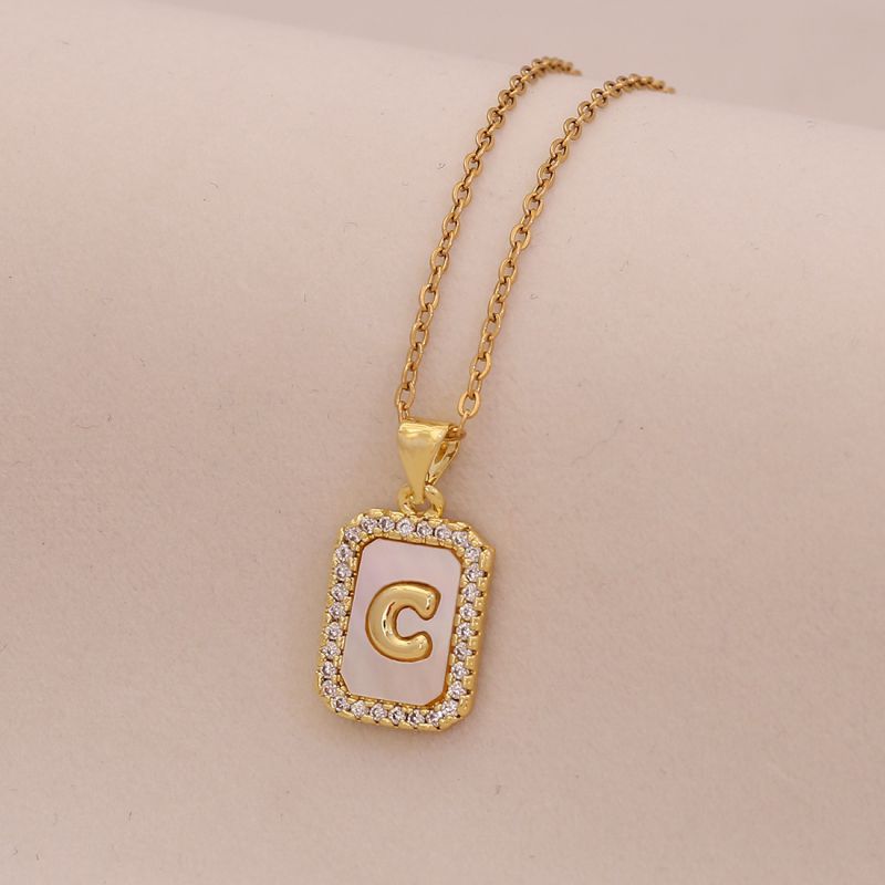 A Copper Diamond 26 Letter Square Necklace
