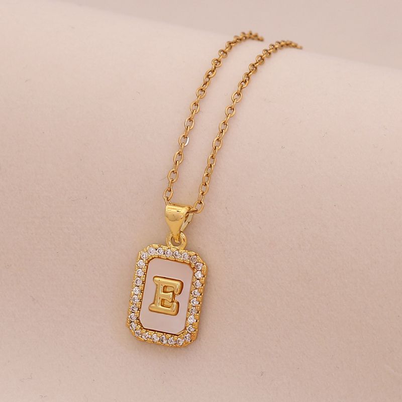 A Copper Diamond 26 Letter Square Necklace