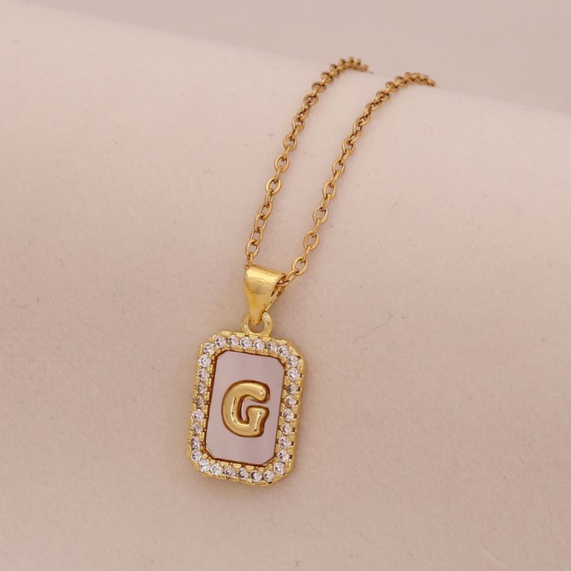 A Copper Diamond 26 Letter Square Necklace