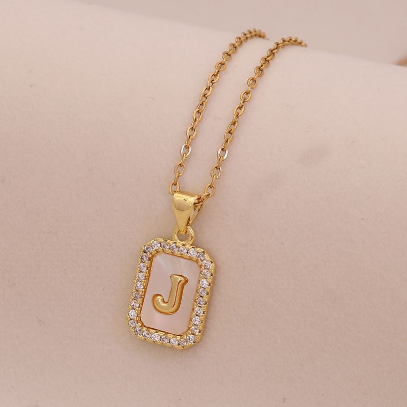 A Copper Diamond 26 Letter Square Necklace