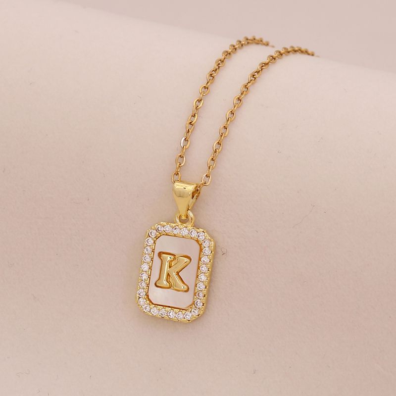 A Copper Diamond 26 Letter Square Necklace