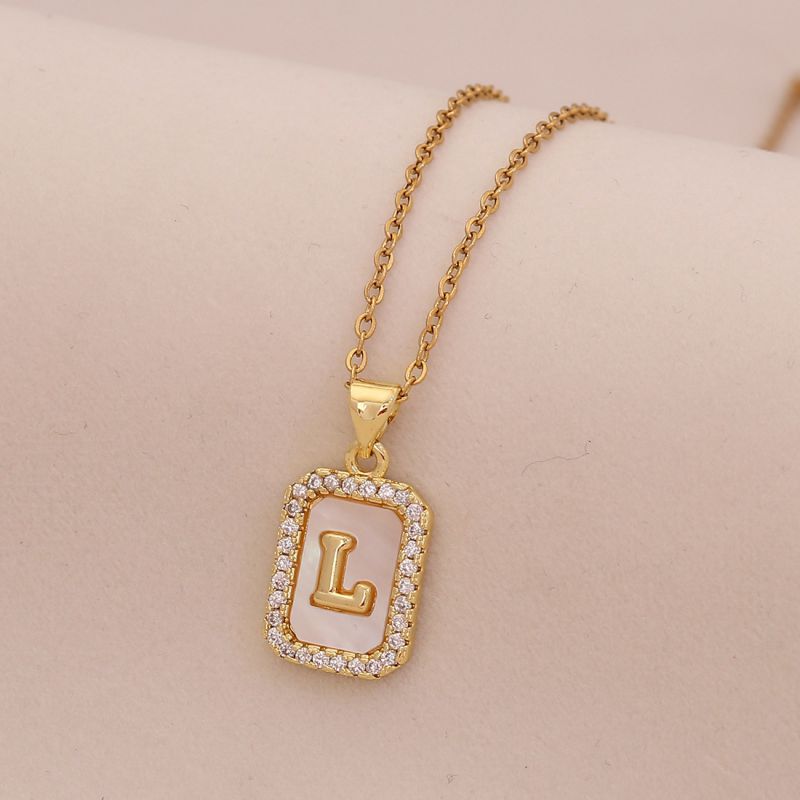 A Copper Diamond 26 Letter Square Necklace