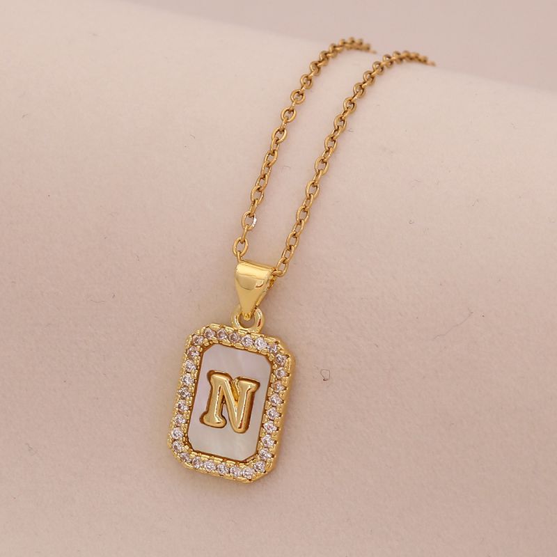 A Copper Diamond 26 Letter Square Necklace
