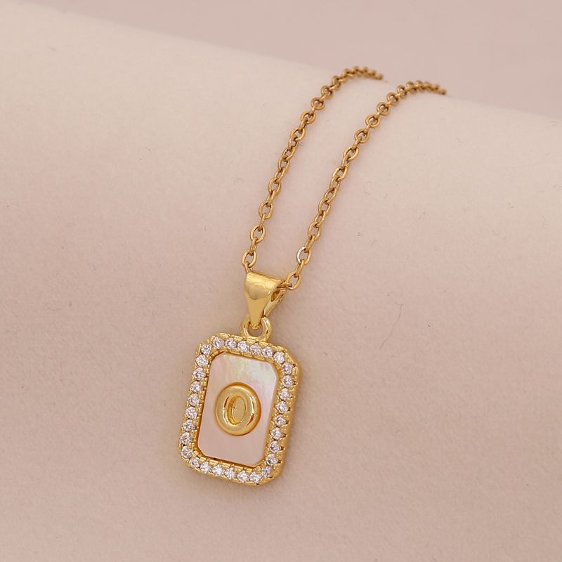 A Copper Diamond 26 Letter Square Necklace