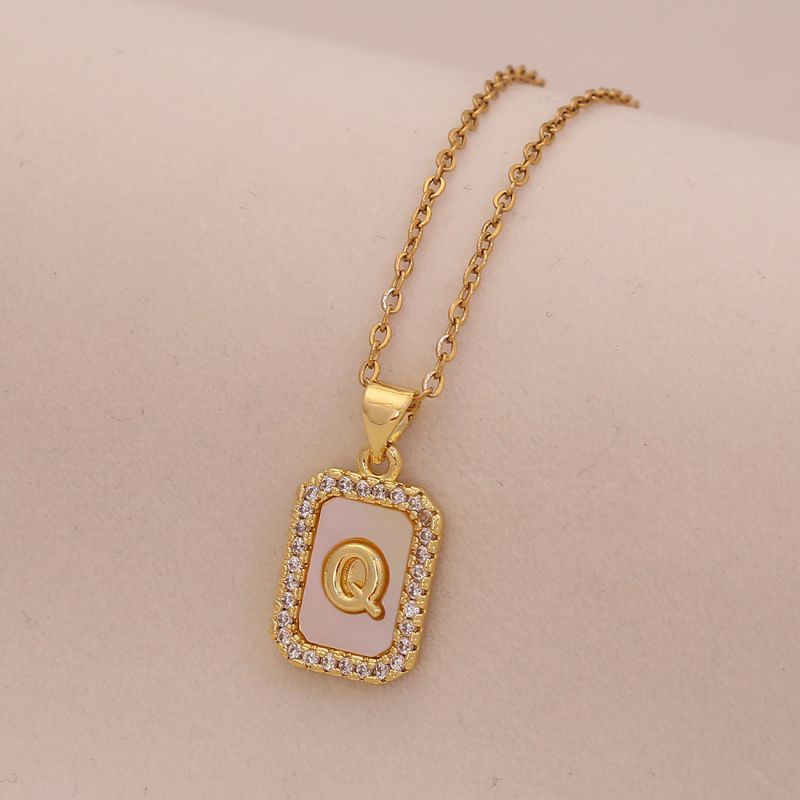 A Copper Diamond 26 Letter Square Necklace