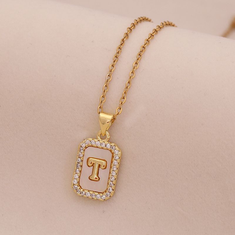 A Copper Diamond 26 Letter Square Necklace