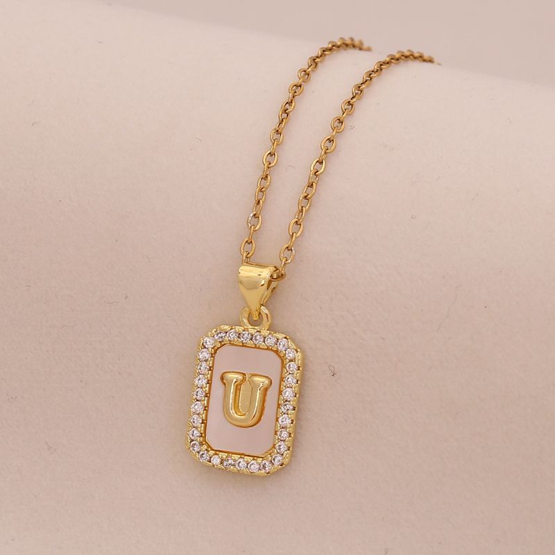 A Copper Diamond 26 Letter Square Necklace